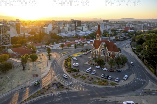 View of the Evangelical Lutheran Christ Church from 1910, sunset, Windhoek, Khomas region, Namibia