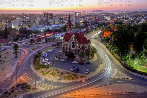 View of the Evangelical Lutheran Christ Church from 1910, blue hour, Windhoek, Khomas region, Namibia
