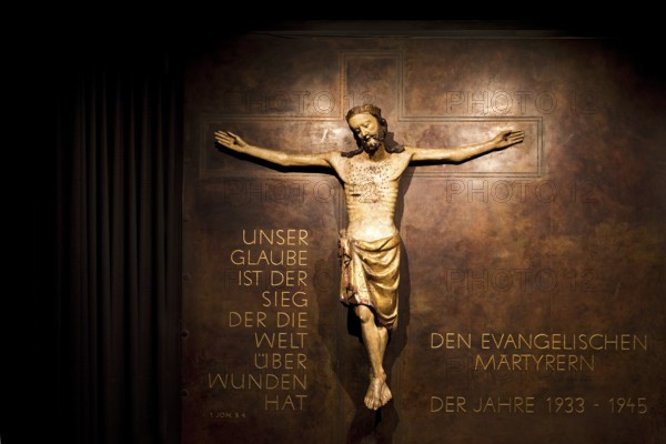 Kaiser Wilhelm Memorial Church, New Church, bronze plaque with Christ commemorating the Protestant martyrs from 1933 to 1945, Berlin, Germany