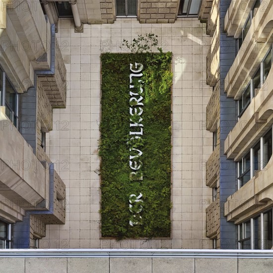 Art in construction project by Hans Haacke with the title The Population, view from the roof terrace of the Reichstag down, courtyard, Berlin, Germany