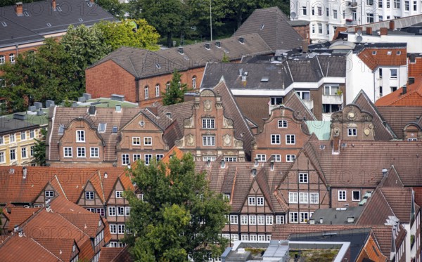View over the city, historic brick building in Peterstraße, Komponistenviertel, Neustadt, Hamburg, Germany