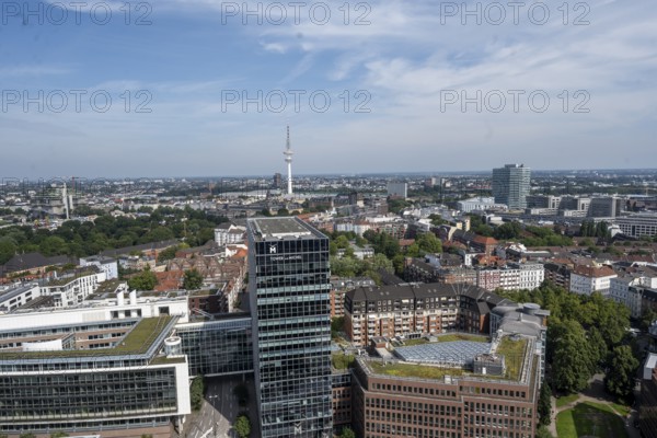 City view, view over the city with television tower, from the tower of St Michael's Church, Hamburg, Germany