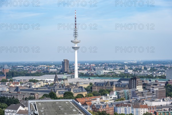 City view, view of television tower, from the tower of St Michael's Church, Hamburg, Germany