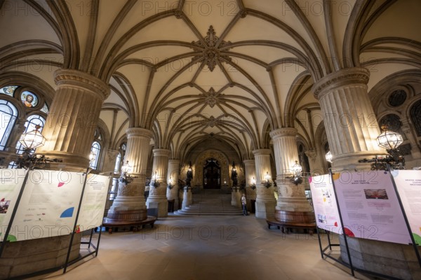 Entrance hall, columned hall of the Hamburg City Hall, interior view, Hamburg, Germany