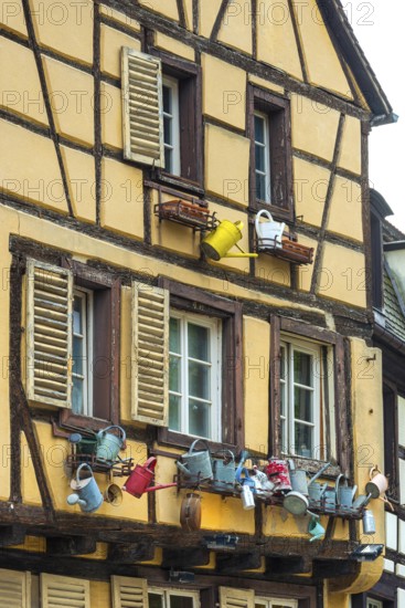 Decorated historic half-timbered house in the old town centre of Colmar, France