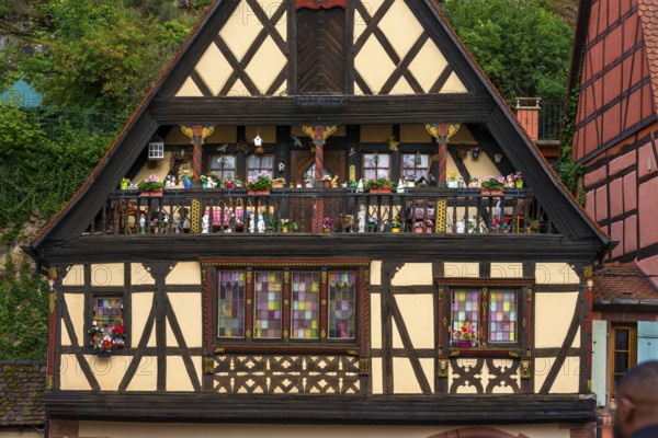 Decorated half-timbered house in the old town centre of Kaysersberg