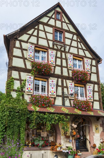 Decorated half-timbered house in the old town centre of Kaysersberg