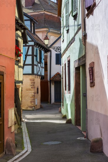 Alley with half-timbered houses in the old town centre of Ribeauvillè