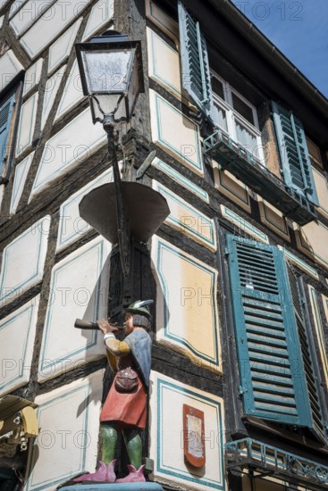 The flute player, half-timbered house in the historic centre of Ribeauvillè