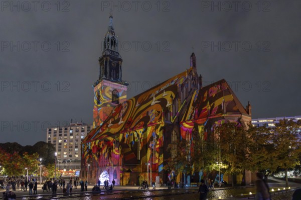St. Marienkirche, 21st BERLIN FESTIVAL OF LIGHTS, motto Let's Shine Together, light installations, 9 October 2025, Berlin, Germany, < english> 21st BERLIN FESTIVAL OF LIGHTS, motto Let's Shine Together, light installations, October 9, 2025, Berlin, Germany