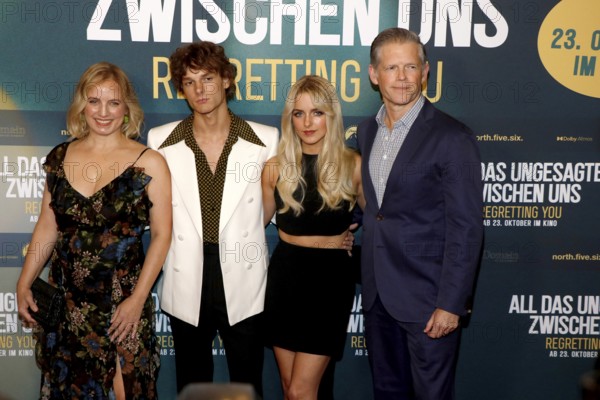 Producer Flavia Viotti, Mason Thames, Mckenna Grace and director Josh Boone at a fan event for All das Ungesagte zwischen uns - Regretting You at the Zoo Palast in Berlin on 12 October 2025
