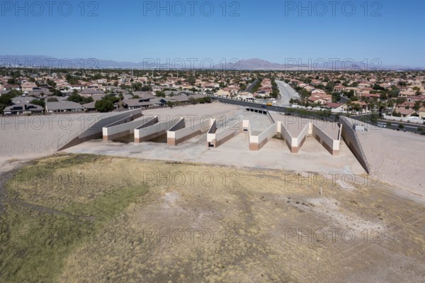Las Vegas, Nevada - A water detention basin, one of about 100 built by the Clark County Regonal Flood Control District to temporarily collect stormwater, protecting neighborhoods from flooding