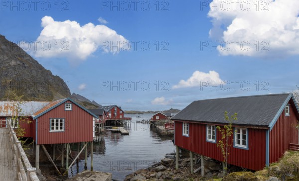 Scenic fishing village A in Lofoten Islands with authentic fishermen sheds and museum