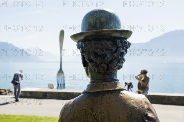Charlie Chaplin, statue by John Doubleday, Vevey, Lake Geneva, Lac Léman, Canton of Vaud, Switzerland