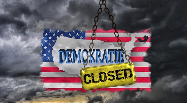 Symbolic image, USA, democracy by storm, freedom, individuality, social groups, humanity, freedom of the press, journalism, journalists, politics, dissenters, fundamental rights and freedoms, Basic Law, constitution, autocracy as a new form of government, freedom of opinion, future, security, dictatorship, oppression, arbitrariness, open life, impact on Germany, Europe, world