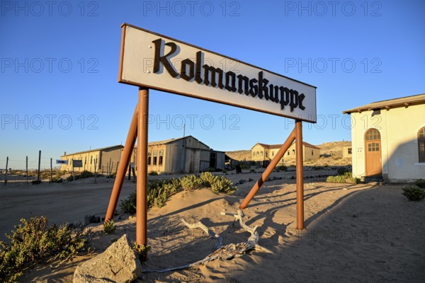 Sign Kolmanskuppe, Kolmanskuppe, near Lüderitz, Karas Region, Namibia