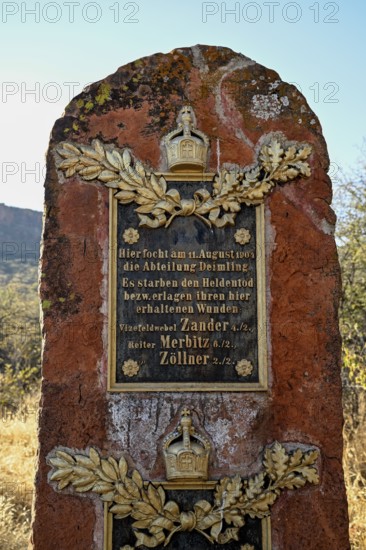 Memorial plaque at the German military cemetery at Waterberg, Otjozondjupa region, Namibia