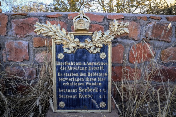 Memorial plaque at the German military cemetery at Waterberg, Otjozondjupa region, Namibia