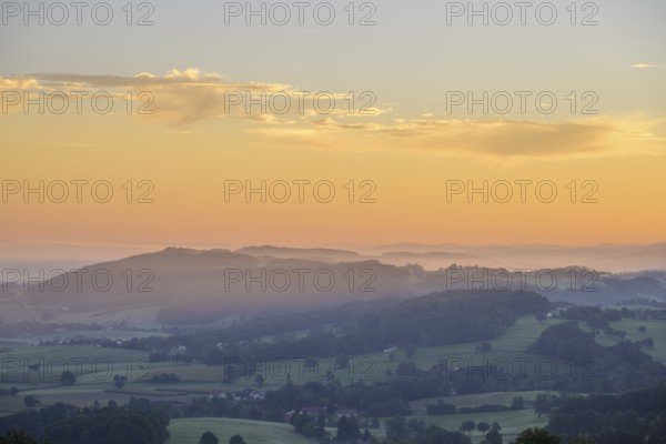 Sunrise and fog between the hills, Kirnberg an der Mank, Lower Austria, Austria