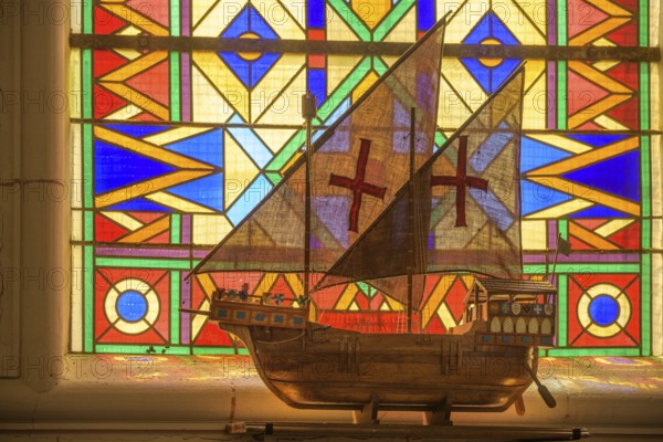 Sailing ship model in the church of Saint Martin, Yport, Département Seine-Maritime, France