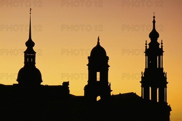Silhouettes of the church towers of Dresden, Saxony, Germany