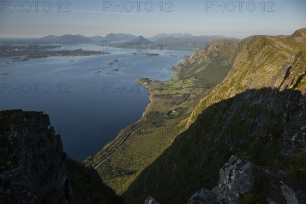 View from Rørsethornet mountain on the island of Otroya or Otrøya towards Møre og Romsdal, Norway