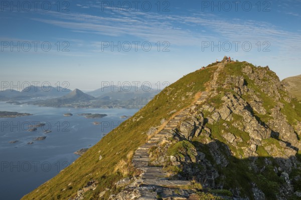Upper section of the Rørsethornet stone staircase, with 3292 steps one of the longest continuous stone staircases in the world, Sherpatreppe or Midsundtreppe or Midsundtrappene, Rørsethornet hike, Otroya or Otrøya island, Møre og Romsdal, Norway