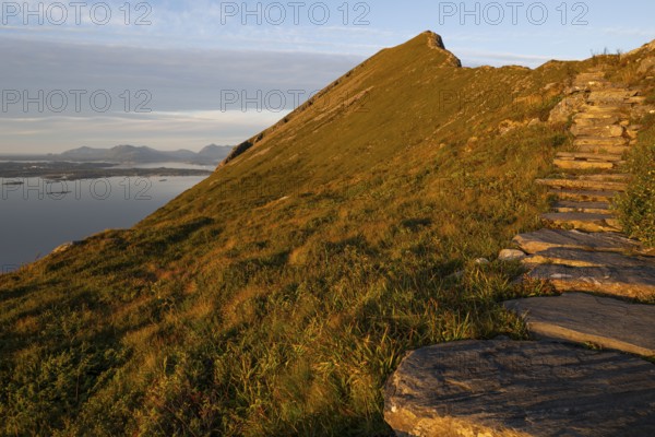 Rørsethornet stone staircase, with 3292 steps one of the longest continuous stone staircases in the world, Sherpatreppe or Midsundtreppe or Midsundtrappene, Rørsethornet hike, Otroya or Otrøya island, Møre og Romsdal, Norway