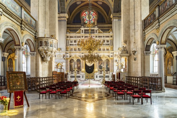 Interior of the Greek Orthodox Hagia Triada Church in Beyoglu, Istanbul, Turkey
