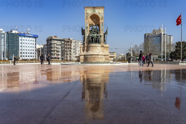 The Republic of Cumhuriyet Aniti Monument on Taksim Square Taksim Meydani in Beyoglu, Istanbul, Turkey
