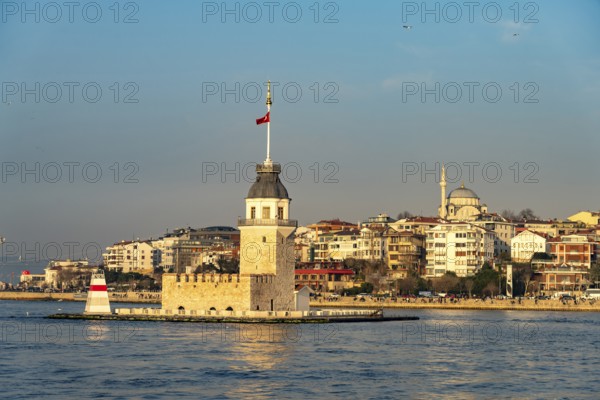 The Maiden Tower lighthouse, Leander Tower or Maiden Tower in front of the Üsküdar district, Istanbul, Turkey