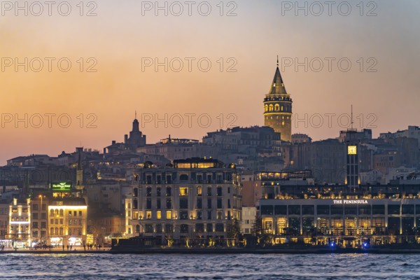 Beyoglu and the Galata Tower at dusk, Istanbul, Turkey