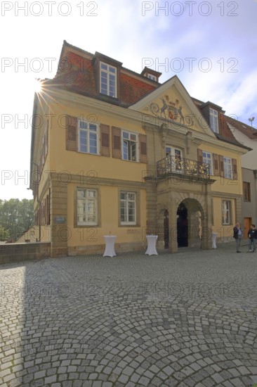 Old assembly hall built in 1546 with decorations and murals in backlight, Building, Tübingen, Neckar Valley, Baden-Württemberg, Germany