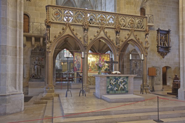 Rood screen of the late Gothic collegiate church of St George, interior view, Tübingen, Neckar Valley, Baden-Württemberg, Germany