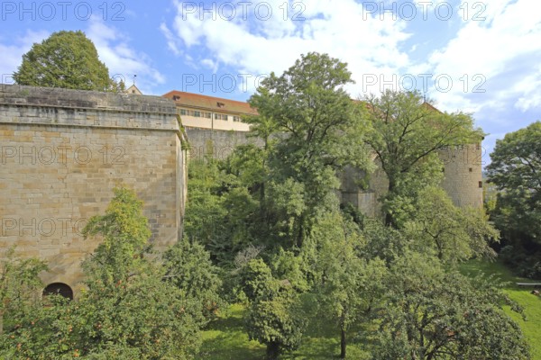 Hohentübingen Palace with Hasengraben and Haspel Tower, Tübingen, Neckar Valley, Baden-Württemberg, Germany