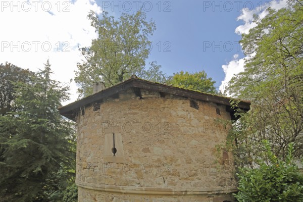 Historic Hirschauer Tor with embrasure, hatch, slit, defence defence tower, Neckarhalde, Tübingen, Neckar Valley, Baden-Württemberg, Germany