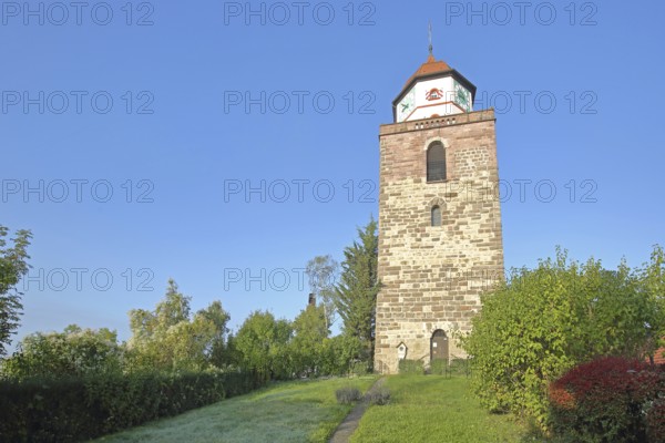 Historic Roman tower built in 1746, landmark, town tower, Haigerloch, Swabian Alb, Baden-Württemberg, Germany