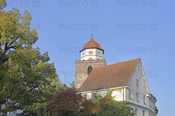 Roman tower built in 1746 and building, landmark, town tower, Haigerloch, Swabian Alb, Baden-Württemberg, Germany