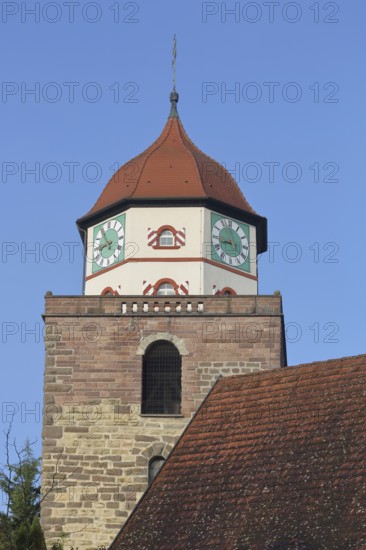 Roman tower built in 1746 and building, landmark, town tower, Haigerloch, Swabian Alb, Baden-Württemberg, Germany