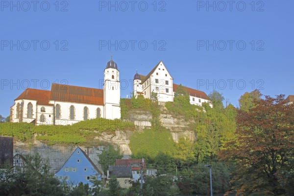 Castle and baroque castle church of St Trinitatis, Berg, Haigerloch, Swabian Alb, Baden-Württemberg, Germany