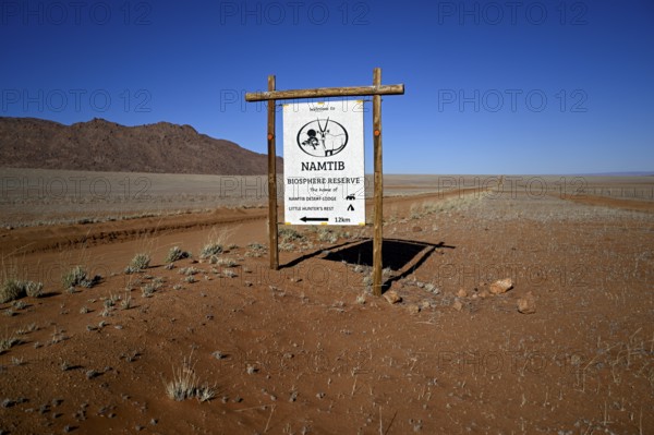 Namtib Biosphere Reserve sign on the D707, Tiras Mountains, Karas Region, Namibia