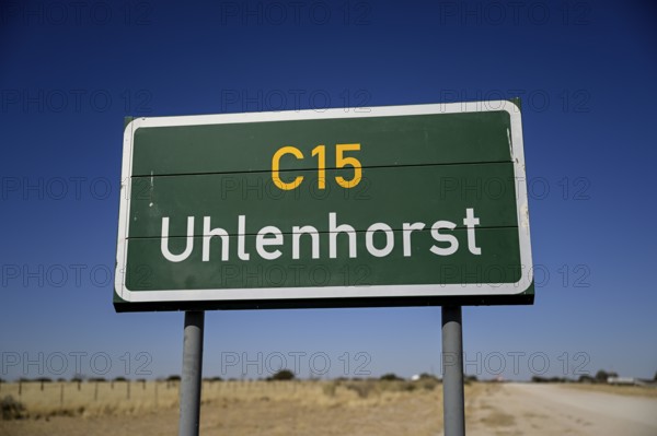 Road sign near Uhlenhorst, Hardap Region, Namibia