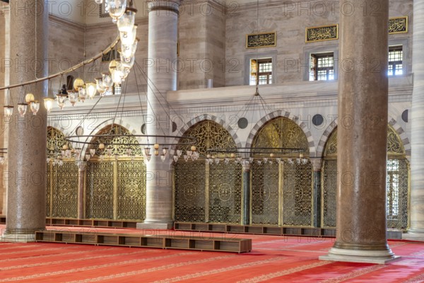 Interior of the Süleymaniye Mosque in Istanbul, Turkey