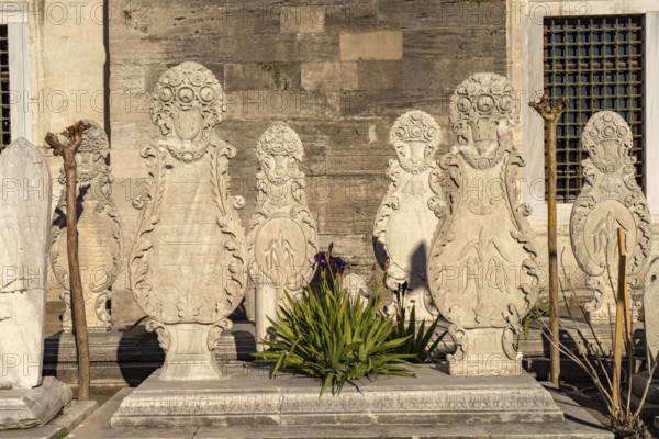 Ottoman gravestones in front of the Suleymaniye Mosque in Istanbul, Turkey