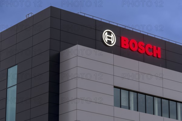 Building with prominent Bosch lettering and windows, architecturally modern, Waiblingen, Baden-Württemberg, Germany