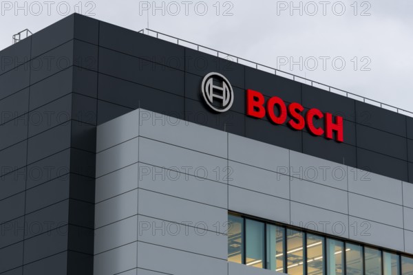 Modern company building with Bosch logo and grey, Austrian façade, Waiblingen, Baden-Württemberg, Germany