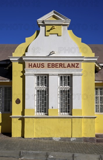 Colonial house facade of the Eberlanz House in Bergstraße, Lüderitz, Karas Region, Namibia