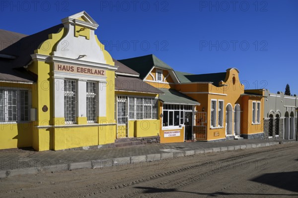 Colonial house facade of the Eberlanz House in Bergstraße, Lüderitz, Karas Region, Namibia