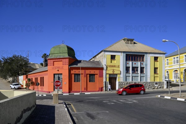 Facades of the former reading hall and gymnasium, Lüderitz, Karas Region, Namibia