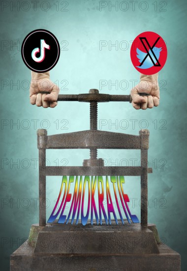 Symbolic image, asocial networks, X-Twitter, Elon Musk, TikTok, false reports, freedom, individuality, group, Donald Trump, vendetta, humanity, freedom of the press, journalism, journalists, politics, dissenters, fundamental rights and freedoms, basic law, constitution, against autocracy, democracy, form of government, freedom of opinion, future, security, dictatorship, oppression, arbitrariness, open life, Germany, Europe, USA, world